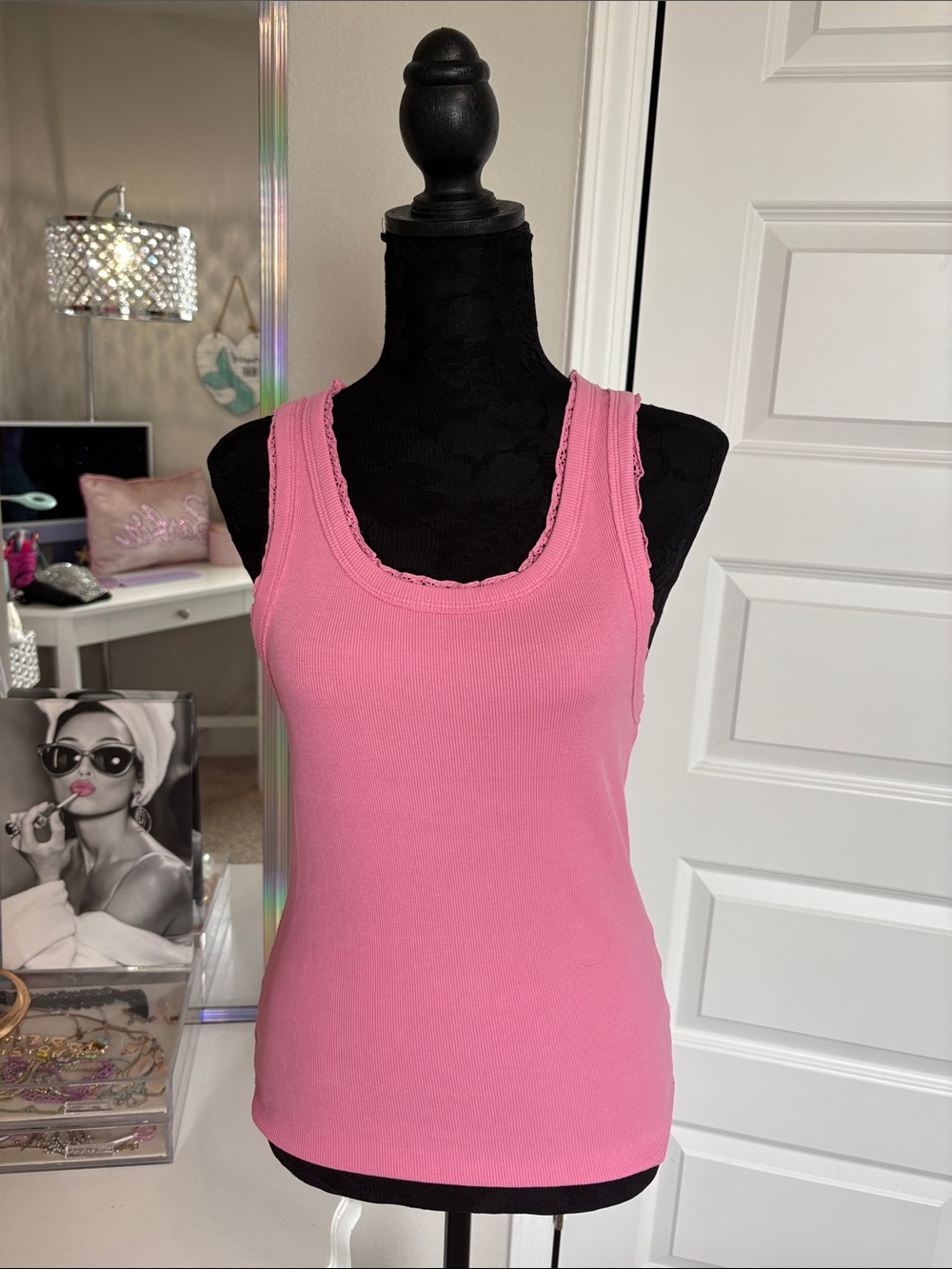 We The Free Pink Ribbed Scoop Tank